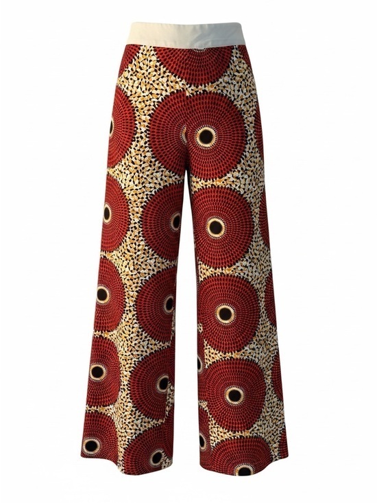 koandaily Pants - High-Waist Wide-Leg Pants in Red and Cream